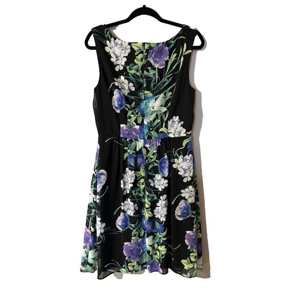 Connected Dress 12 Black Floral Washable Sleeveless Stretch Sheath Career Summer - Picture 5 of 10